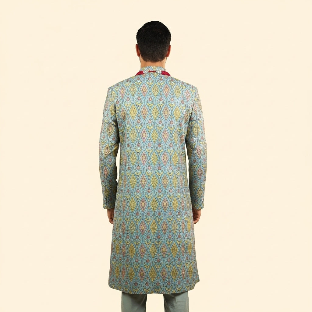 Navabi – Sky Blue Brocade Silk Set with Multicolor Diamond Embroidery