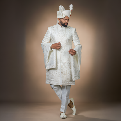Ivory pastel accented sherwani set