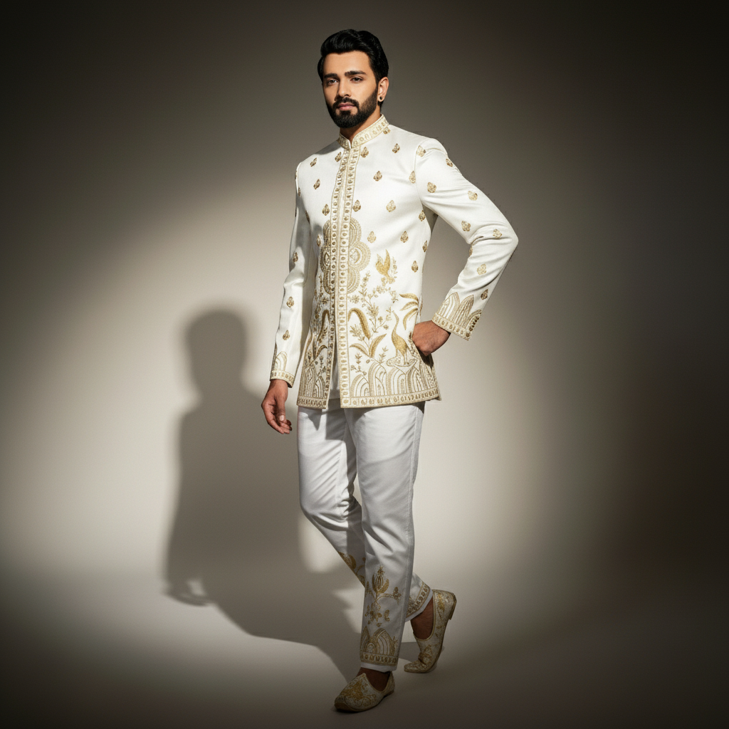 Ivory Gold Brocade Jodhpuri Suit