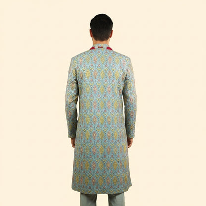 Navabi – Sky Blue Brocade Silk Set with Multicolor Diamond Embroidery